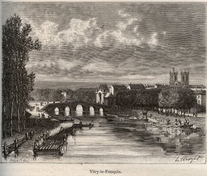 Vitry-le-Francois (Vitry le Francois) afdeling i Marne - indgravering i "La France illustree: geografi, historie, statistisk administration" af V.A. Malt-brun. 1884 af French School