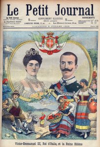 Vittorio Emanuel III og Helena af Savoyen - Kong Victor Emmanuel III og Dronning Helena af Italien. Victor Emmanuel III, konge af Italien, og dronning Helene. Illustration til Le petit Journal, 5. juli af French School