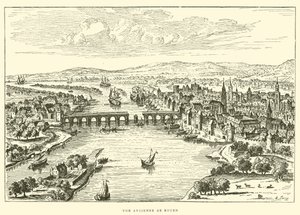 Gammel udsigt over Rouen (gravering) af French School