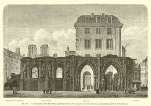 Udsigt over ruinerne af Hôtel-Dieu efter branden i 1772; fra en tegning af tiden meddelt af M le baron Pichon af French School