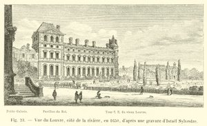 Udsigt over Louvre, Cote de la Riviere, i 1650, efter en gravering af Israel Sylvestre af French School