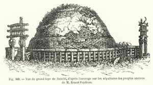 Udsigt over den store top i Sanchi, fra M. Ernest Feydeaus værk om gamle folks gravmæler (stik) af French School