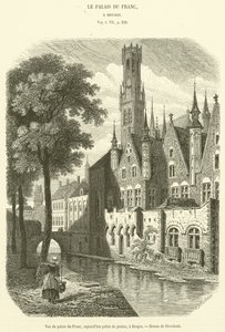 Udsigt over Palais du Franc, nu retsbygningen, i Brugge (gravering) af French School