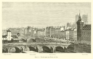 Udsigt over Quai aux Fleurs i 1855 af French School