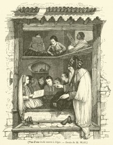 Udsigt over en maurisk skole i Algier (gravering) af French School