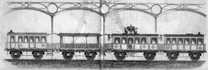 Vogne besat af kejser Napoleon III (1808-1873) under rejsen fra Paris til Cherbourg i 1858. Indgravering i "" Le Monde Illustré"" nr. 70 af 14. august 1858. af French School
