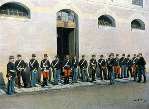 Vandreklasser: de nyligt optagne republikanske vagter er underofficerer; de genoptager deres klasser til fods under ledelse af en løjtnant - i "Album militaire" - Legion de la Garde af French School