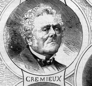 Krieg von 1870 - Regierung der Nationalen Verteidigung: Porträt von Adolphe Crémieux (1796-1880), Mitglied der provisorischen Regierung von 1870. Gravur in „Le Monde Illustré“ Nr. 706 vom 22. Oktober von French School