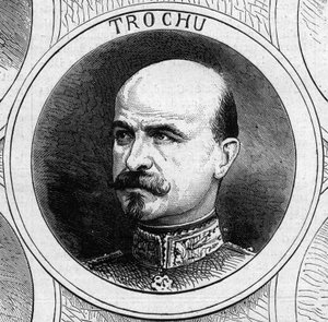Krieg von 1870 - Regierung der Nationalen Verteidigung: Porträt von General Louis Jules Trochu (1815-1896), Präsident der provisorischen Regierung von 1870. Gravur in „Le Monde Illustré“ Nr. 706 vom 22. Oktober