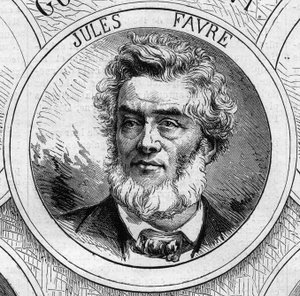 Krigen i 1870 - Regeringen for det nationale forsvar: portræt af Jules Favre (1809-1880), medlem af den foreløbige regering i 1870. Indgravering i "" Le Monde Illustré"" nr. 706 af 22. oktober af French School