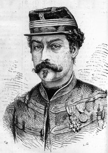 Krigen i 1870: portræt af Leon Franchetti (1834-1870), fransk soldat, kommandør for spejderne ved Seinen. Indgravering i "" Le Monde Illustré"" nr. 714 af 17. december 1870. af French School