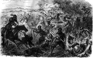 War of the Three Henri (1585-1586): Efter ideerne fra ligaen og dens leder Henri de Guise, engagerede Henri III sig i handelen med Nemours underskrevet den 7. juli af French School