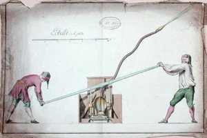 Vandpumpe til slukning af brande, midten af 1700-tallet (akvarel på papir) af French School