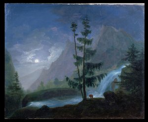 Vandfald nær Pont dEspagne ved måneskin, ca. 1833