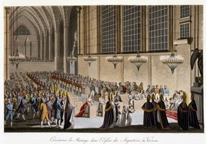 Bryllupsceremoni (Napoleon  Marie Louise af Habsburg) i Augustinerkirken i Wien, 2. april af French School
