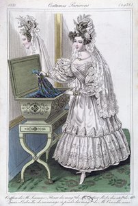 Brudekjole, modetallerken fra Costumes Parisiens, 1831 af French School