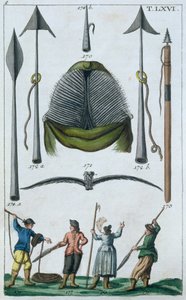 Hvalfangstredskaber, 2. halvdel af 1700-tallet (farvegravering) af French School
