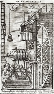 Spil til at få vand fra en mine, illustration fra De Re Metallica af Georg Bauer (1494-1566) kendt som Agricola, 1561 af French School