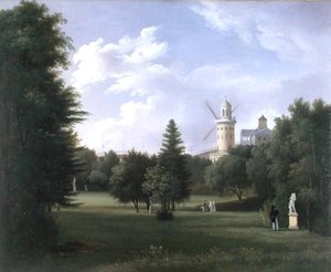 Vindmølle ved Folie-Beaujon i Paris, ca. 1830 (olie på lærred) af French School