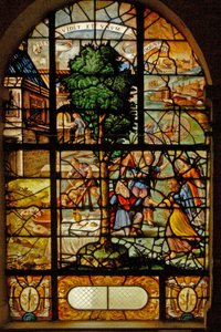 Vindue Charnier-13, der viser Abraham, der bliver besøgt af 3 engle af French School