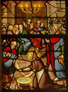 Vindue Charnier-7, der forestiller Kristus, vasker sine disciples fødder af French School