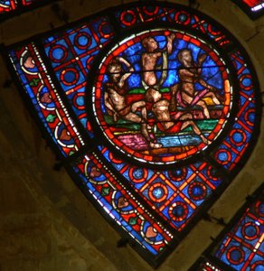 Window Ww skildrer en scene fra den sidste dom: sjæle rejser sig ved lyden af trompeten af French School