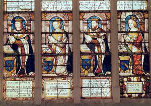 Vindue afbilder Louis de Bourbon (1465-1520) Prins af La Roche-sur-Yon, Louise de Bourbon (d.1561) Comtesse de Montpensier, Louis II de Bourbon (1513-82) Duc de Montpensier og Jacquette de Longwy ( af French School