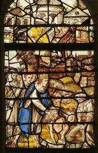 Vindue, der viser Saint Louis begraver de døde (farvet glas) af French School