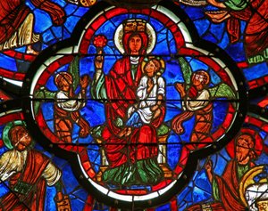 Vindue, der forestiller jomfruen, der holder Kristus på sit knæ og en rose i højre hånd (detalje fra 347113) af French School