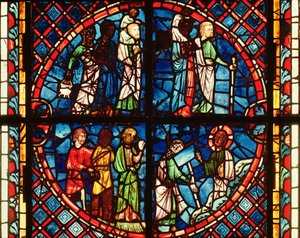 Vindue fra Jomfruens kapel, der forestiller israelitterne i ørkenen og Moses på Sinai-bjerget, ca. 1240-50 af French School