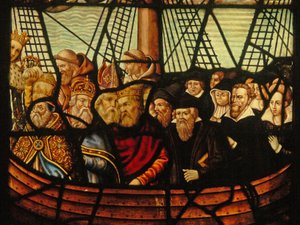 Window in the Charnier (w.3) forestillende Kirkens Ark og Kristus med en bådfuld af de troende af French School