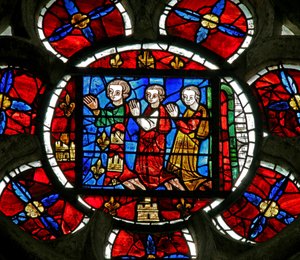 Vindue n3, der viser en donor - Alphonse de Poitiers og ?familie af French School