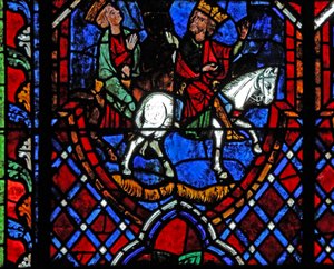 Vindue w01, der viser magi, der rejser i en båd af French School