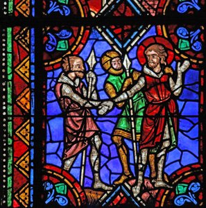 Vindue w06, der afbilder historien om St. Julian af Brioude - St. Ferreol, en ven af Julien, som døde under Diocletians forfølgelser, bliver arresteret af French School