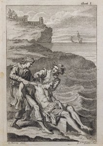 Vindue w100, der viser scener fra helgeners liv (rosavindue - internt) af French School
