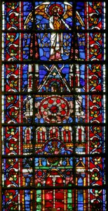 Vindue w101, der forestiller kirkens katedral i Laon af French School