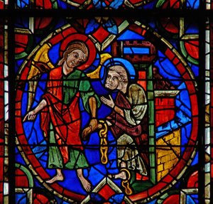 Vindue w107a forestillende Sankt Peter ført ud af fængslet af en engel af French School