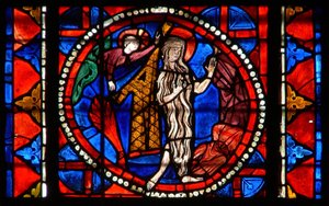 Vindue w109 forestiller St. Agnes mirakuløst beskyttet af hendes hår af French School