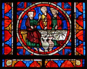 Fenster w109 zeigt eine Szene aus dem Leben der Heiligen Maria Magdalena - beim Mahl bei Simon von French School