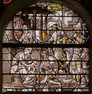 Vindue w10, der viser magiernes tilbedelse: design af Durer og tilpasninger af Master of Des-designs til historien om Psyche!n af French School