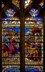 Vindue w119, der forestiller Josef foran Farao af French School