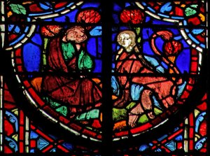 Vindue w11 Jeremiah ser en sjakal - med hunhoved, der fodrer sine unger?. Lam IV 3 af French School