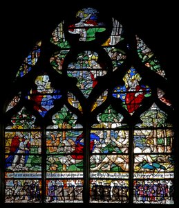 Vindue w120, der viser skabelsen og medlemmer af Confrérie de Charité af French School