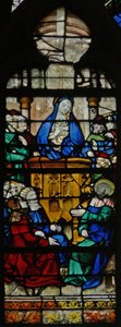 Vindue w125 viser en scene fra Maria Magdalenas liv - helgenen prædiker af French School