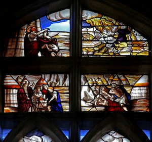 Vindue w128, der viser scener fra Moses
