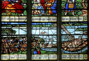 Vindue w12, der viser at bygge broen over Seinen af French School