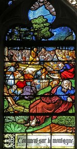 Vindue w12, der viser en detalje fra Miracle of the Feeding of the 5000 af French School