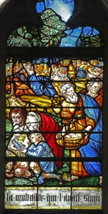 Vindue w12, der viser en detalje fra Miracle of the Feeding of the 5000 af French School