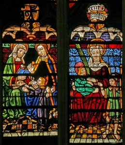 Vindue w132, der forestiller Mary Salome? Sankt Anne, Maria og Kristus af French School