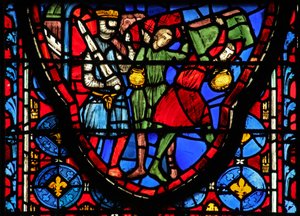 Vindue w15 Hellige relikvier: Croesus bringer relikvier fra Jerusalem af French School